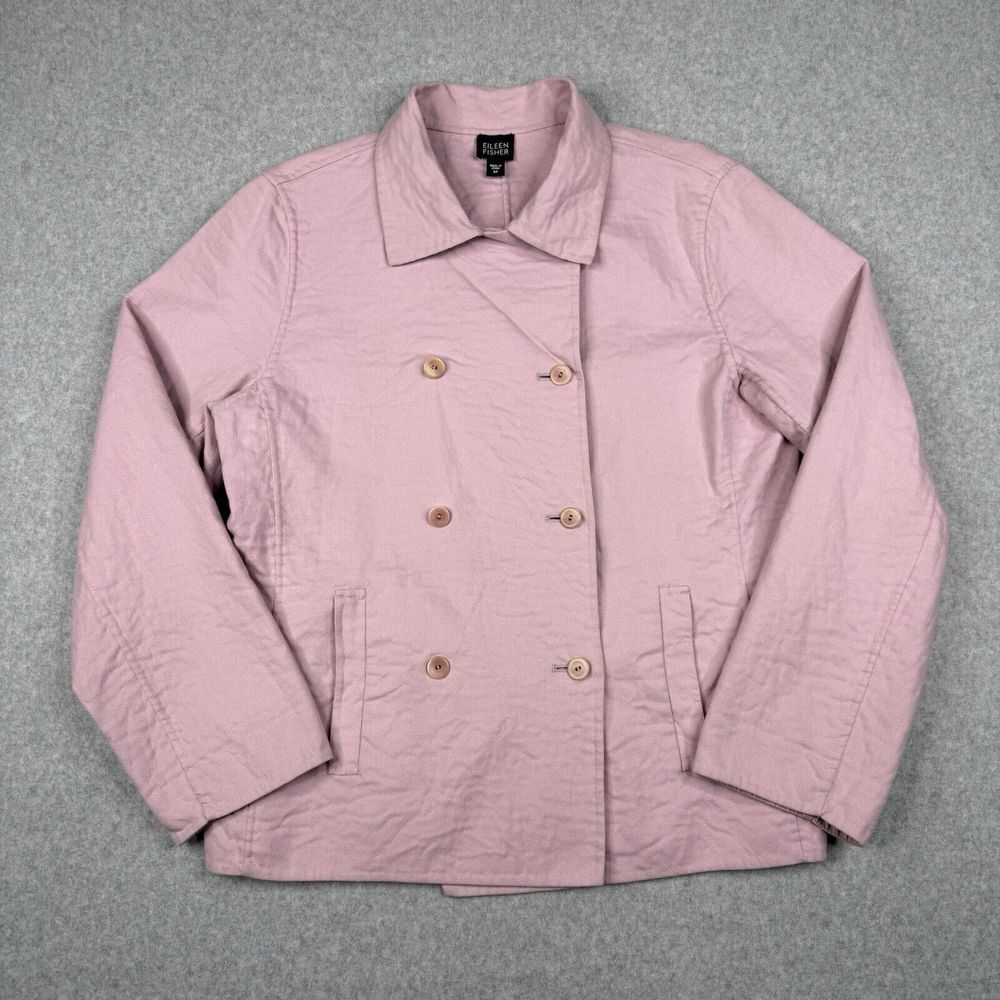 Eileen Fisher Blazer Womens Medium Pink Double Breasted Jacket Stretch Coat